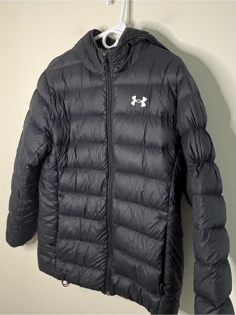 Under Armour Adult Small Black Puffer Hooded Jacket Infrared Coldgear Coat
